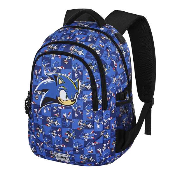 Karactermania Mochila Sonic Run. Plus FAN Action 44x34x21 cm, Gran Capacidad, 3 Compartimentos, Bolsillo USB, Ripstop, Azul
