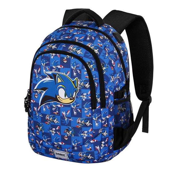 Karactermania Mochila Sonic Run. Plus FAN Action 44x34x21 cm, Gran Capacidad, 3 Compartimentos, Bolsillo USB, Ripstop, Azul