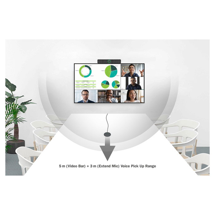 Digitus 4K All-In-One Video Bar Pro - Sistema de Videoconferencia con Cámara 4K, Zoom 4x, Micrófonos Integrados y Barra de Colaboración