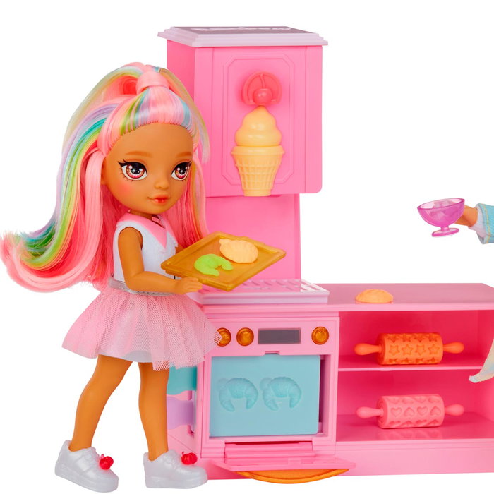 MGA Rainbow High Playset Dessert Shop con Muñeca Kandy 522058 - Juguete Creativo para Niñas +6 años