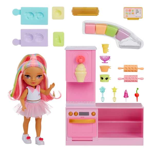 MGA Rainbow High Little Dessert Set de Juego Tienda de Dulces con Kit de Pastelería y Muñeca Exclusiva 20,3x29,20x13,46 cm