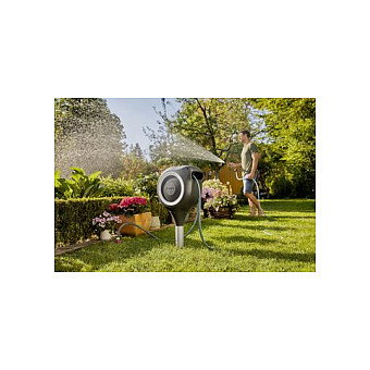 Gardena Garten-Schlauchbox RollUp M Automático para manguera de 20 m - Carrete de pie funcional multidireccional (0-360°), resistente a la intemperie, color negro y gris