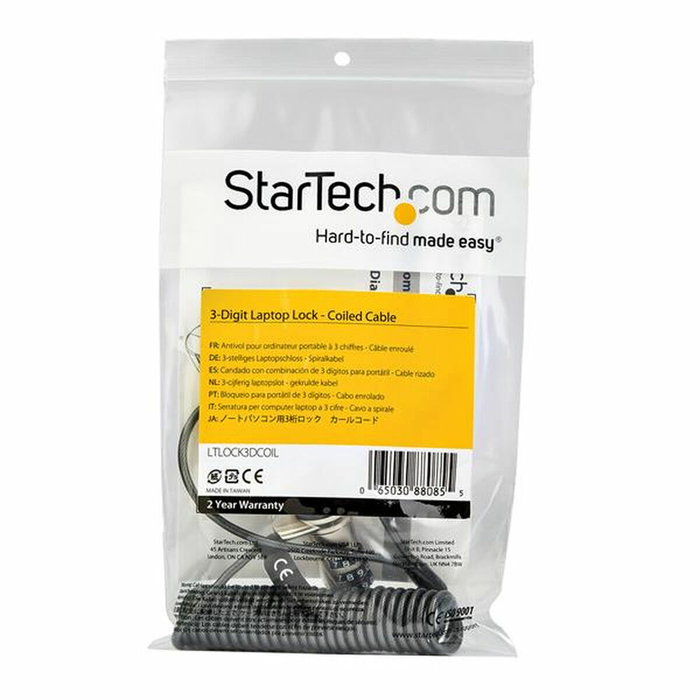 StarTech.com Cable de Seguridad con Combinación para Ordenador Portátil con Cable Autoenrrollable y 3 Dígitos