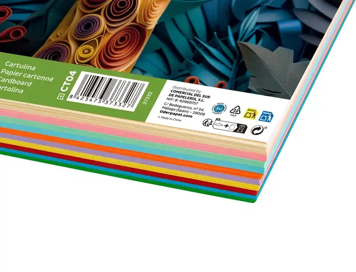 Liderpapel Cartulina A4 180g/m2 10 Colores Surtidos Paquete 100 Hojas
