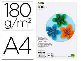 Liderpapel Cartulina A4 180g/m2 10 Colores Surtidos Paquete 100 Hojas
