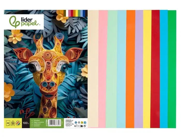 Liderpapel Cartulina A4 180g/m2 10 Colores Surtidos Paquete 100 Hojas