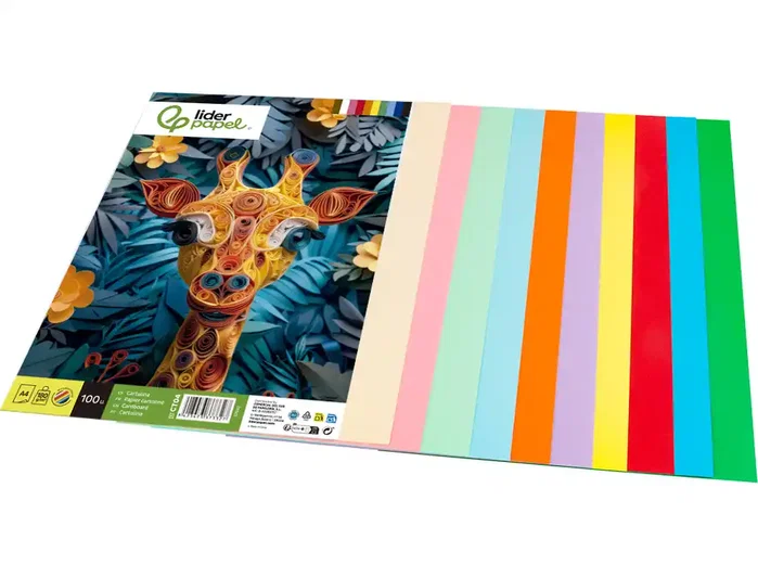 Liderpapel Cartulina A4 180g/m2 10 Colores Surtidos Paquete 100 Hojas