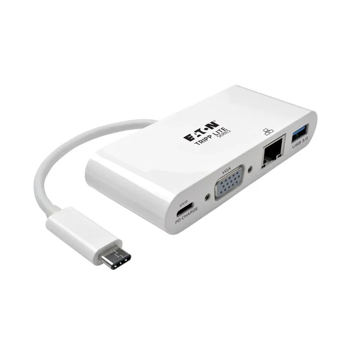 Eaton Tripp Lite U444-06N-VGU-C Adaptador USB-C a VGA con Puerto Ethernet Gigabit, USB-A 3.1 y Carga PD 60W - Resolución 1920x1080 1080p para Laptop, Tablet, MacBook