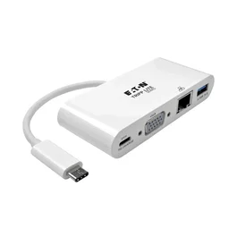 Eaton Tripp Lite U444-06N-VGU-C Adaptador USB-C a VGA con Puerto Ethernet Gigabit, USB-A 3.1 y Carga PD 60W - Resolución 1920x1080 1080p para Laptop, Tablet, MacBook