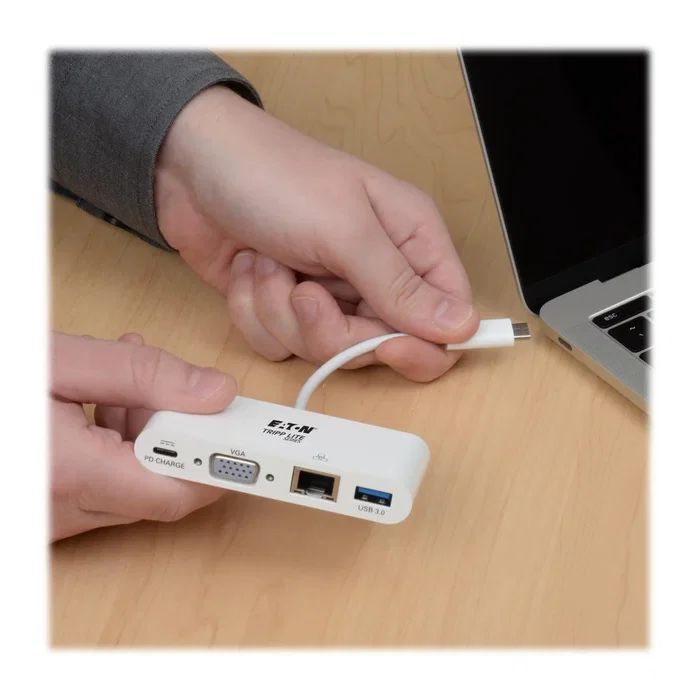 Eaton Tripp Lite U444-06N-VGU-C Adaptador USB-C a VGA con Puerto Ethernet Gigabit, USB-A 3.1 y Carga PD 60W - Resolución 1920x1080 1080p para Laptop, Tablet, MacBook