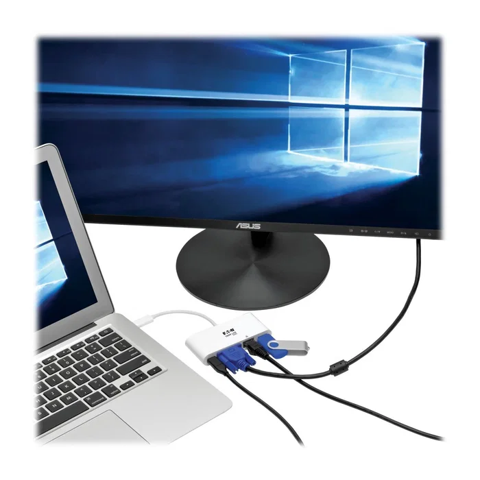 Eaton Tripp Lite U444-06N-VGU-C Adaptador USB-C a VGA con Puerto Ethernet Gigabit, USB-A 3.1 y Carga PD 60W - Resolución 1920x1080 1080p para Laptop, Tablet, MacBook