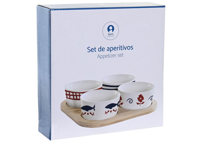 DKD Home Decor Set de Aperitivo Casitas de Gres y Bambú, 5 Piezas DKD Home Decor Set de Aperitivo Casitas de Gres y Bambú, 5 Piezas