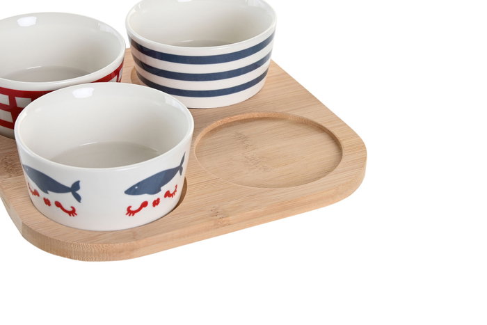 DKD Home Decor Set de Aperitivo Casitas de Gres y Bambú, 5 Piezas DKD Home Decor Set de Aperitivo Casitas de Gres y Bambú, 5 Piezas