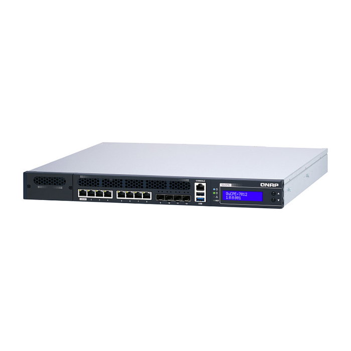 QNAP QuCPE-7012-D2146NT-32G Servidor de Rack 1U con Procesador Intel Xeon D-2146NT, 32GB RAM, 8 Puertos 2.5GbE, 4 Puertos 10GbE SFP+, QNE Network