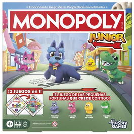 Hasbro Monopoly Junior 2 en 1 Juego de Mesa con Tablero de 2 Caras y 2 Niveles de Juego para Niños