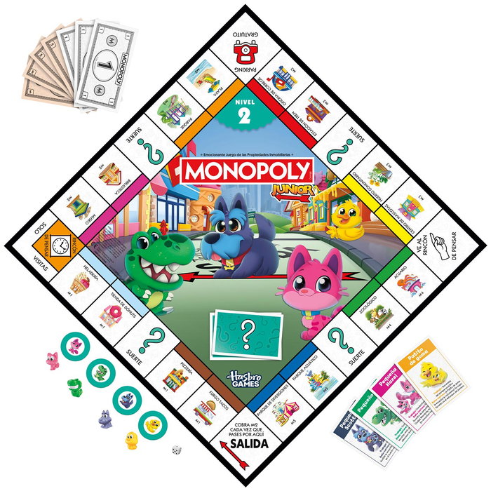 Monopoly Juego Monopoly Junior 2 En 1 G1856, Tablero Doble Cara Dos Niveles de Juego, Español, +4 Años