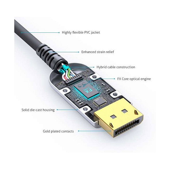 PureLink FX-I260-010 FiberX Serie Cable DisplayPort 2.0 AOC de fibra óptica, 10 m