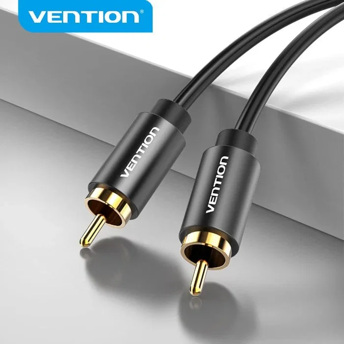 Vention VAB-R09-B100 Cable de Audio RCA para Estéreo/Subwoofer - 1 Metro - 2 Conectores RCA Macho Rectos Chapados en Oro - Negro