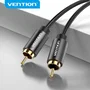 Vention VAB-R09-B100 Cable de Audio RCA para Estéreo/Subwoofer - 1 Metro - 2 Conectores RCA Macho Rectos Chapados en Oro - Negro
