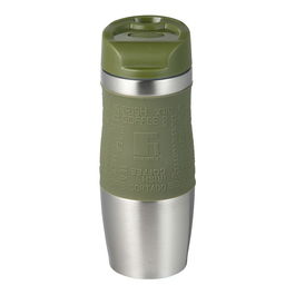 San Ignacio Vaso de Viaje Experto de Acero Inoxidable, Doble Pared, 360 ml, Color Verde Oliva, Tapa PP, Base Antideslizante, Ø8.3 x 21.2 cm