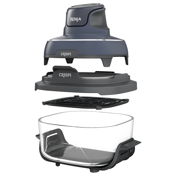Ninja FN101EUGY CRISPi Freidora de Aire Caliente 4 en 1 Portátil 3.8L con Tazón de Vidrio, 1700W, Color Azul y Gris