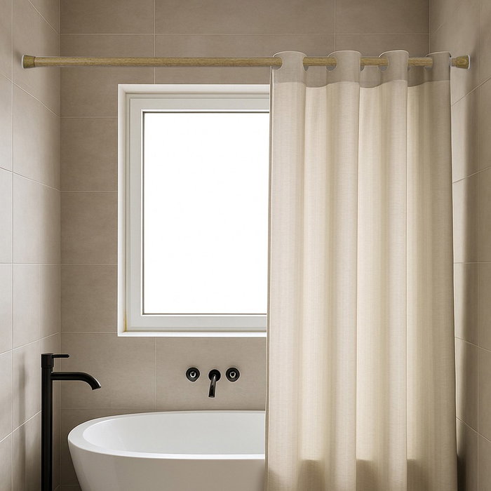 Cintacor Barra de Cortina Extensible a Presión sin Taladro, Color Imitación Madera, Ø2.8-2.5 x 50-80 cm, Carga Máx. 4.8 kg, para Cortinas y Armarios