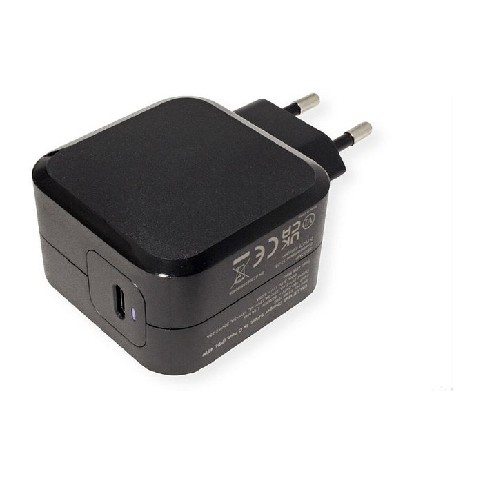 VALUE Cargador USB Tipo C PD 45W con Enchufe Europeo Negro VALUE Cargador USB Tipo C PD 45W con Enchufe Europeo Negro