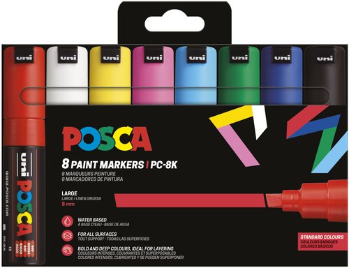Uni ball POSCA PC-8K Colores Surtidos Punta Biselada 8,0 mm Estuche de 8 Unidades