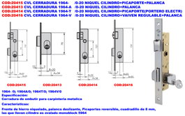 CVL Cerradura 1964-T Níquel con Cilindro 0-20 y Picaporte para Puerta Electrónica