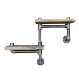 Hanah Home Estantería de Tubería Industrial Rústica de Madera de Abeto y Metal, Nogal y Negro, 55x30x14 cm