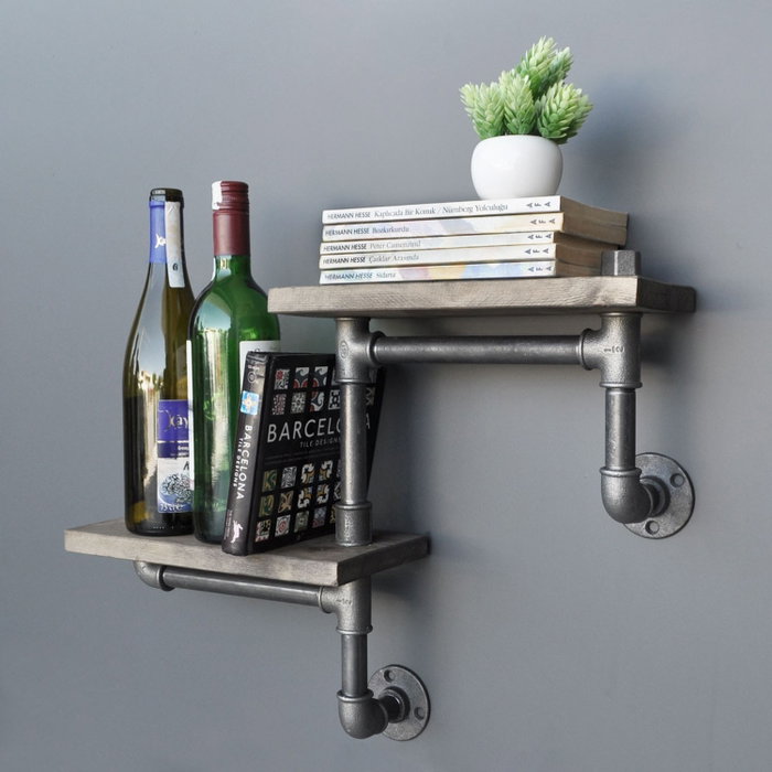 Hanah Home Estantería de Tubería Industrial Rústica de Madera de Abeto y Metal, Nogal y Negro, 55x30x14 cm Hanah Home Estantería de Tubería Industrial Rústica de Madera de Abeto y Metal, Nogal y Negro, 55x30x14 cm