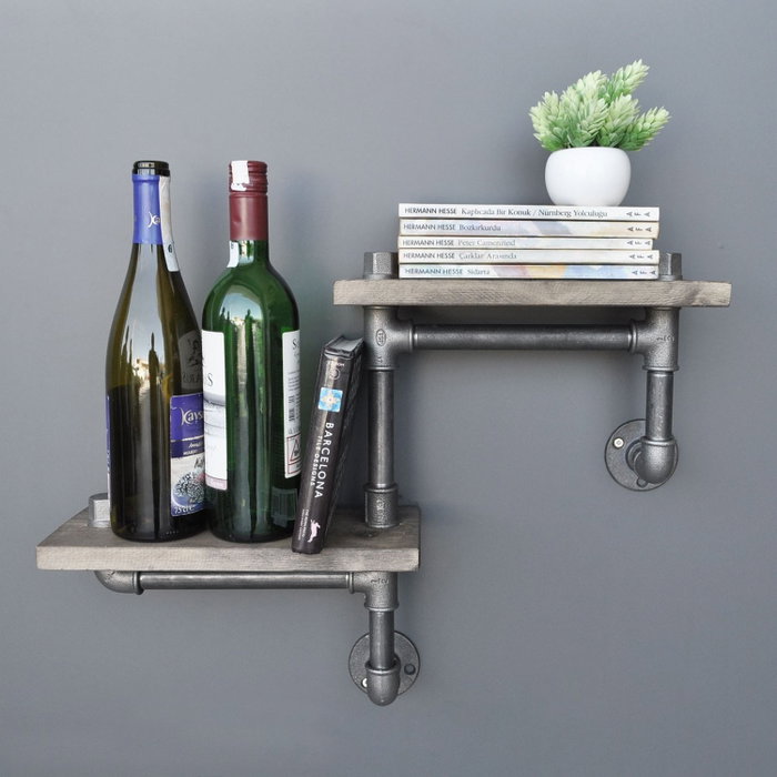 Hanah Home Estantería de Tubería Industrial Rústica de Madera de Abeto y Metal, Nogal y Negro, 55x30x14 cm Hanah Home Estantería de Tubería Industrial Rústica de Madera de Abeto y Metal, Nogal y Negro, 55x30x14 cm