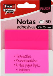 FIXO Notas Adhesivas Traslúcidas Fucsia Neón 75x75mm (Set de 24)
