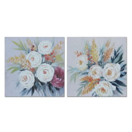 DKD Home Decor Cuadro Lienzo MDF Flores Surtido de 2 Unidades 80x80 cm