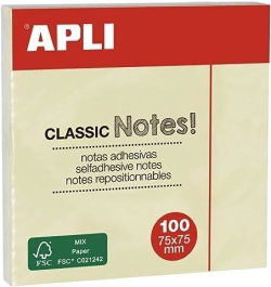 APLI PAPER Pack de 12 tacos de notas adhesivas 75x75 mm amarillo