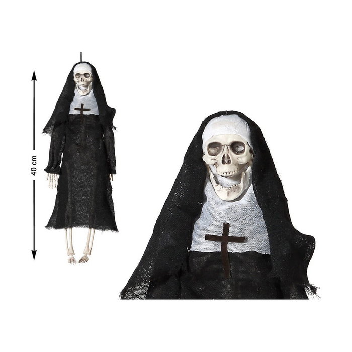 Atosa Decoración Halloween - Monja Esqueleto Colgante con Hábito Negro de 40 cm