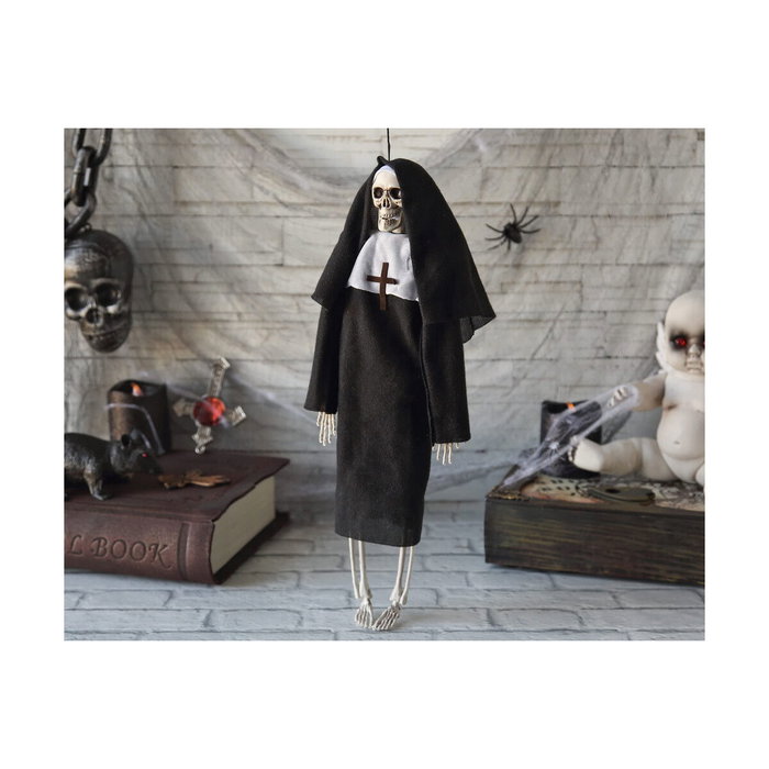 Atosa Decoración Halloween - Monja Esqueleto Colgante con Hábito Negro de 40 cm