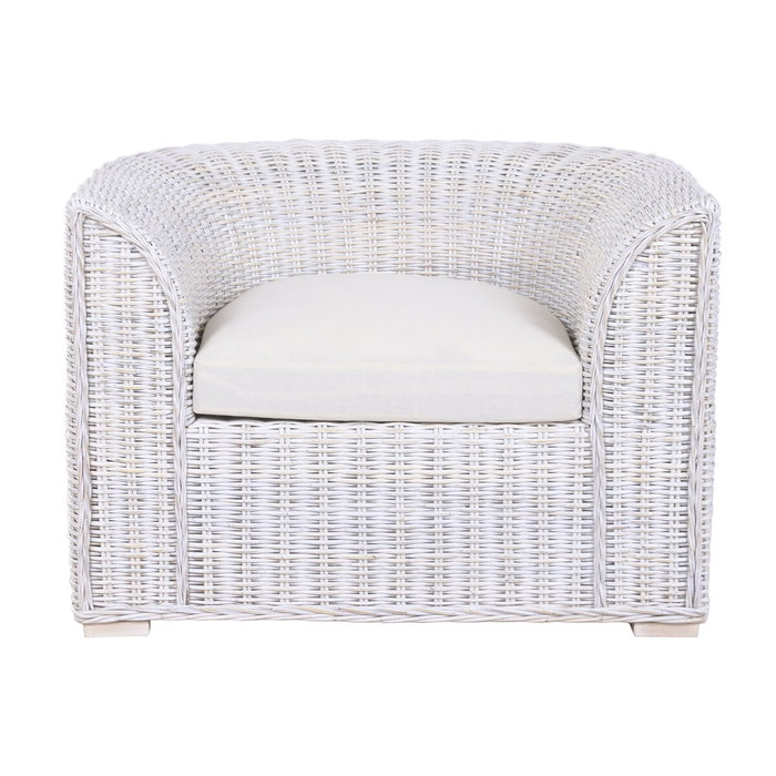 DKD Home Decor Sillón de Ratán y Algodón Blanco con Cojines DKD Home Decor Sillón de Ratán y Algodón Blanco con Cojines