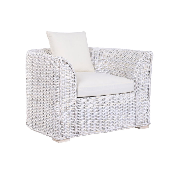 DKD Home Decor Sillón de Ratán y Algodón Blanco con Cojines DKD Home Decor Sillón de Ratán y Algodón Blanco con Cojines