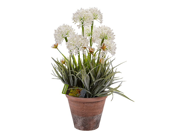 Ibergarden Flor Artificial Maceta de Cemento 43 cm, Surtidos en Amarillo, Blanco, Morado y Rosa, 24x43x24 cm (Set de 8)