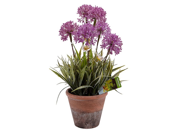 Ibergarden Flor Artificial Maceta de Cemento 43 cm, Surtidos en Amarillo, Blanco, Morado y Rosa, 24x43x24 cm (Set de 8)