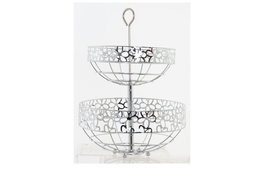 DKD Home Decor Frutero de Metal Margaritas Cromado Plateado de 2 Niveles