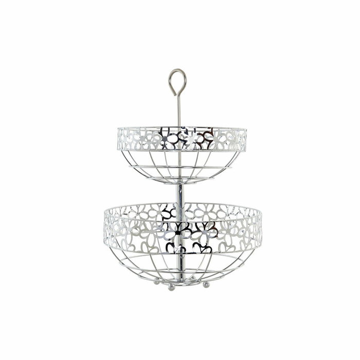 DKD Home Decor Frutero de Metal Margaritas Cromado Plateado de 2 Niveles DKD Home Decor Frutero de Metal Margaritas Cromado Plateado de 2 Niveles