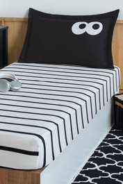 L'essentiel linge de maison Cizgili Juego de Sábanas Individual 100x200+20 cm, 50x70+3 cm Funda Almohada, 65% Algodón 35% Poliéster, Negro