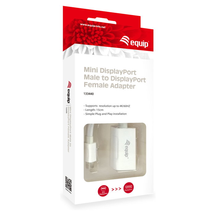 Equip Adaptador Mini DisplayPort Macho a DisplayPort Hembra 4K/60Hz Equip Adaptador Mini DisplayPort Macho a DisplayPort Hembra 4K/60Hz