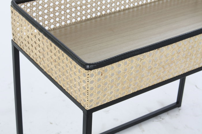 DKD Home Decor Mesa Centro Moderno Negro Natural Ratán Metal Set 2 Piezas 30x50x60 cm