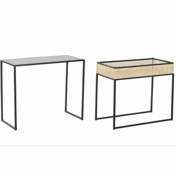 DKD Home Decor Set de 2 Mesas de Centro de Metal y Ratán con Rejilla