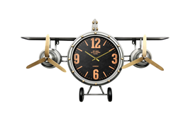DKD Home Decor Reloj de Pared Metal Bolai Avion 25 Plateado