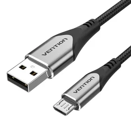 Vention Cable USB 2.0 Tipo A a Micro USB B Macho, Carga Rápida 3A 480 Mbps, 0.5m 50 cm, Funda Trenzada Nylon, Conector Aluminio, Negro