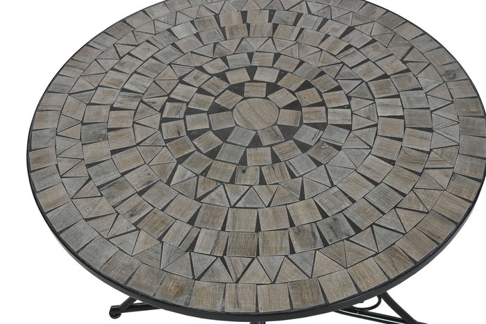 DKD Home Decor Mesa Redonda Comedor Terraza Y Jardin Negro Multicolor Metal Ceramica 80 x 76 x 80 cm